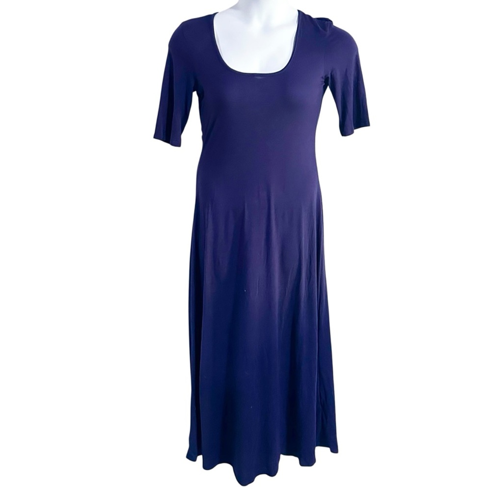 24Seven Comfort Apparel Elbow Length Sleeve Scoop Neck Navy Maxi Dress Size L - Picture 4 of 7